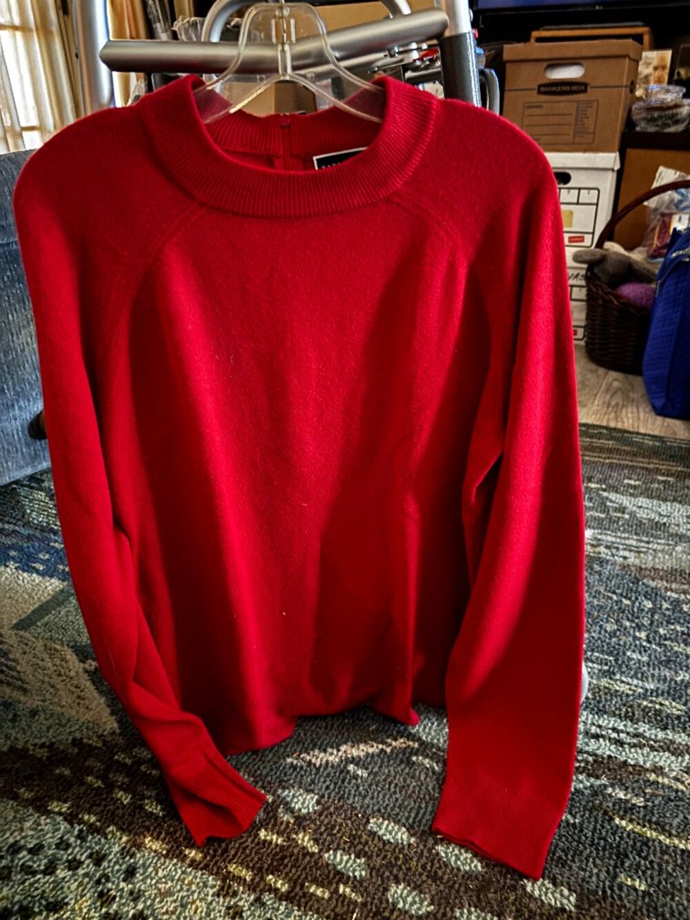 Karen Scott Red Acrylic Knit Long-Sleeve Back Zip Sweater, Size X-LARGE